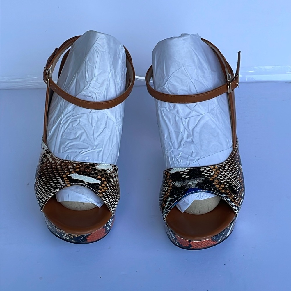 Multicolor FAUX Snakeskin Women Strappy 4.5in high heel shoes SZ 40/US9- 225707
